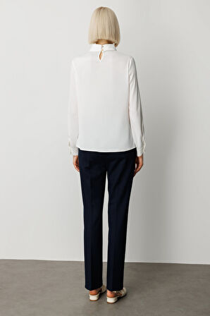 Ekol Kadın Önü Pileli Dantel Detaylı Bluz 3059 Ekru