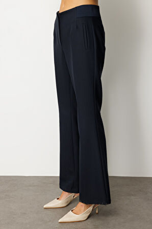 Ekol Kadın Beli Kalın Lastikli İspanyol Paça Pantolon 1105 Lacivert