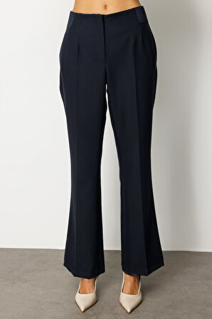 Ekol Kadın Beli Kalın Lastikli İspanyol Paça Pantolon 1105 Lacivert