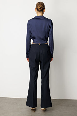 Ekol Kadın Beli Kalın Lastikli İspanyol Paça Pantolon 1105 Lacivert