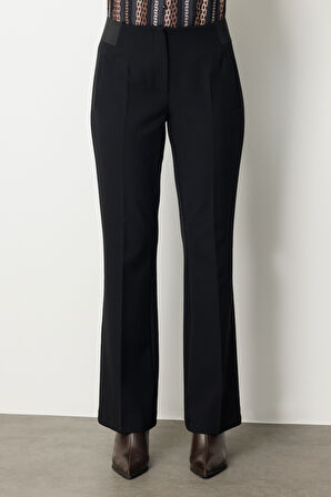 Ekol Kadın Beli Kalın Lastikli İspanyol Paça Pantolon 1105 Siyah