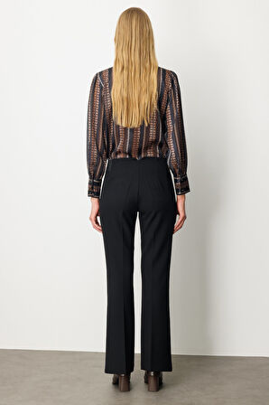 Ekol Kadın Beli Kalın Lastikli İspanyol Paça Pantolon 1105 Siyah