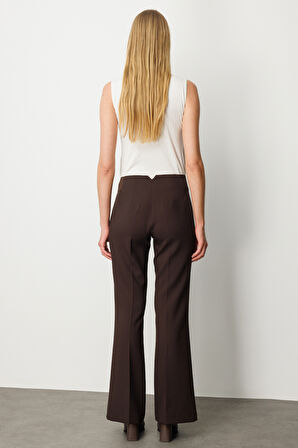 Ekol Kadın Beli Kalın Lastikli İspanyol Paça Pantolon 1105 Kahverengi