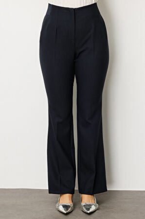 Ekol Kadın Büyük Beden Beli Kalın Lastikli İspanyol Paça Pantolon 1107 Lacivert