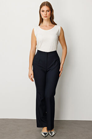 Ekol Kadın Büyük Beden Beli Kalın Lastikli İspanyol Paça Pantolon 1107 Lacivert