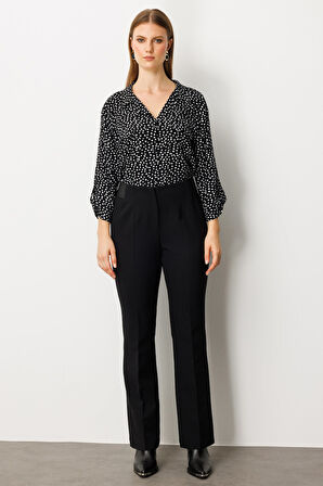 Ekol Kadın Büyük Beden Beli Kalın Lastikli İspanyol Paça Pantolon 1107 Siyah