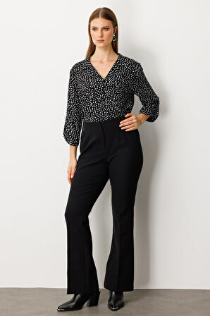 Ekol Kadın Büyük Beden Beli Kalın Lastikli İspanyol Paça Pantolon 1107 Siyah