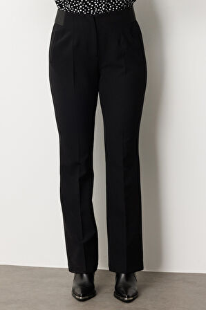 Ekol Kadın Büyük Beden Beli Kalın Lastikli İspanyol Paça Pantolon 1107 Siyah