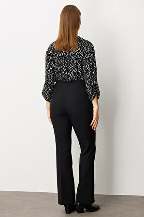 Ekol Kadın Büyük Beden Beli Kalın Lastikli İspanyol Paça Pantolon 1107 Siyah