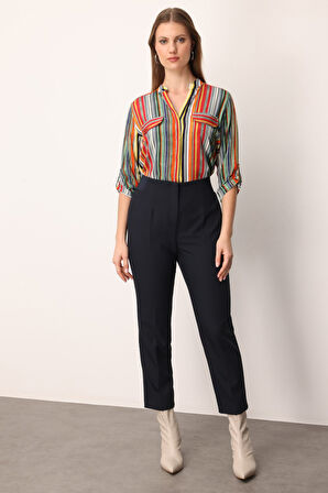 Ekol Kadın Büyük Beden Beli Kalın Lastikli Boru Paça Pantolon 1111 Lacivert