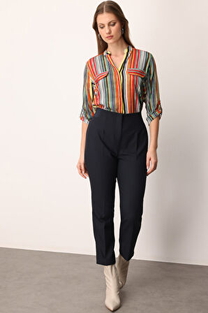 Ekol Kadın Büyük Beden Beli Kalın Lastikli Boru Paça Pantolon 1111 Lacivert