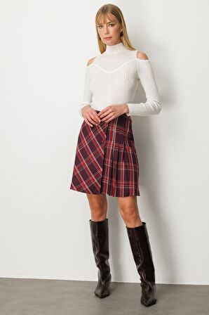 Ekol Kadın Pilise Detaylı Mini Etek 2049 Bordo