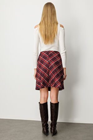 Ekol Kadın Pilise Detaylı Mini Etek 2049 Bordo