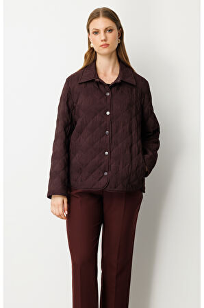 Ekol Kadın Büyük Beden Yan Cepli Çıt Çıtlı Mont 6801 Bordo