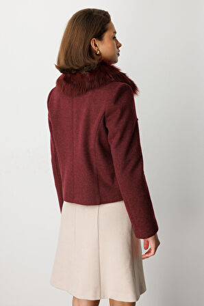 Ekol Kadın Yakası Kürklü Kısa Mont 6121 Bordo