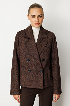 Ekol Kadın Kruvaze Yaka Desenli Mont 8021 Leopar