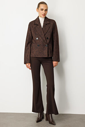 Ekol Kadın Kruvaze Yaka Desenli Mont 8021 Leopar