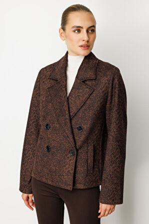 Ekol Kadın Kruvaze Yaka Desenli Mont 8021 Leopar