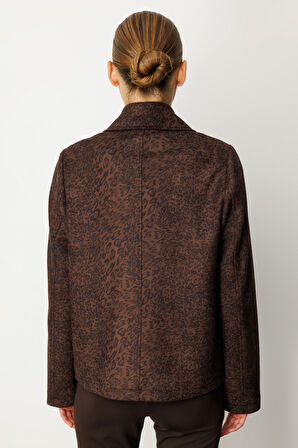 Ekol Kadın Kruvaze Yaka Desenli Mont 8021 Leopar