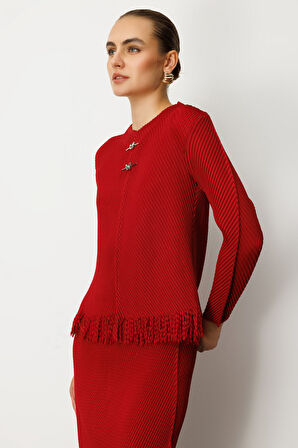 Ekol Kadın Kelebek Aksesuarlı Püsküllü Bluz 3909 Bordo