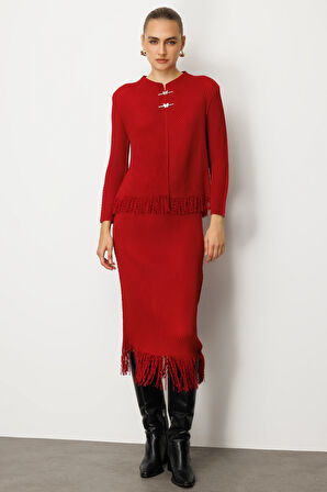 Ekol Kadın Beli Lastikli Püsküllü Etek 3911 Bordo