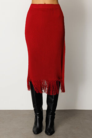 Ekol Kadın Beli Lastikli Püsküllü Etek 3911 Bordo