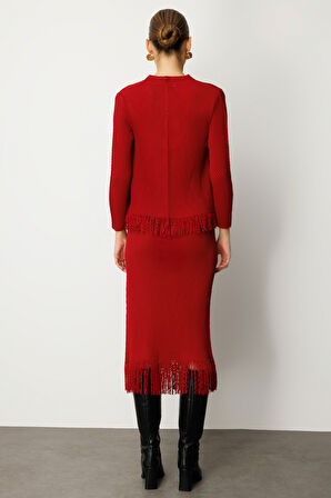 Ekol Kadın Beli Lastikli Püsküllü Etek 3911 Bordo