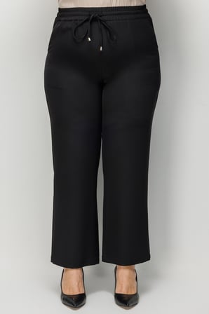 Ekol Kadın Büyük Beden Beli Bağcıklı Bol Paça Pantolon 4126 Siyah