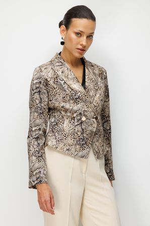 Ekol Kadın Leopar Desenli Crop Ceket 1050 Leopar