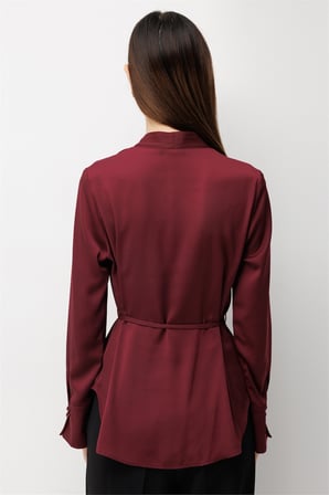 Ekol Kadın Beli Bağcıklı Drapeli Bluz Bordo