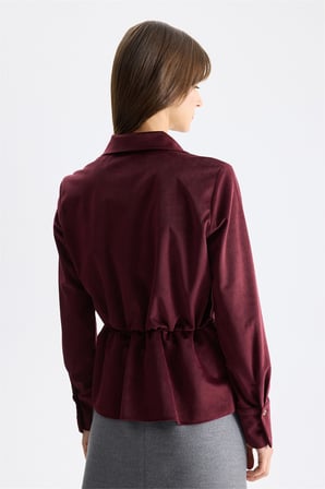 Ekol Kadın Beli Bağcıklı Kadife Bluz Bordo
