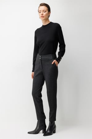 Ekol Kadın Beli Kalın Lastikli Dar Paça Pantolon Antrasit