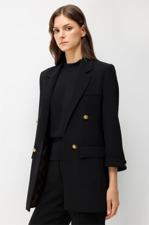 Ekol Kadın Duble Kol Kapak Cepli Ceket Siyah