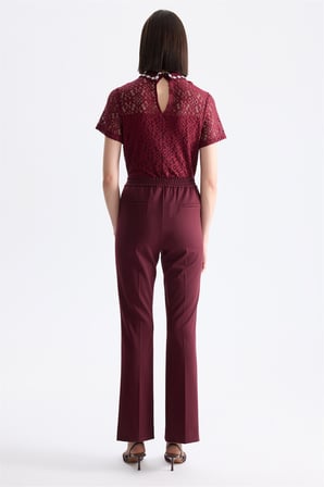 Ekol Kadın Beli Lastikli Bol Paça Pantolon Bordo