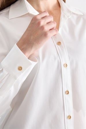 Ekol Kadın Polo Yaka Pens Detaylı Pamuklu Gömlek Ekru