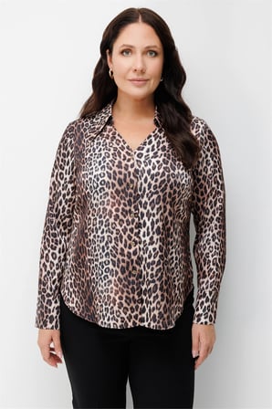 Ekol Kadın Desenli Polo Yaka Gömlek Leopar