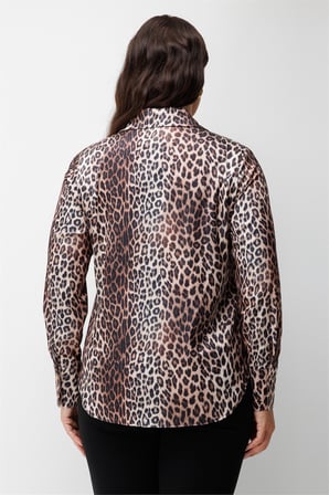 Ekol Kadın Desenli Polo Yaka Gömlek Leopar