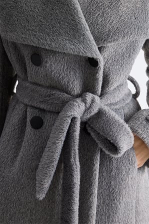 Ekol Kadın Beli Kuşaklı Peluş Kaban Gri