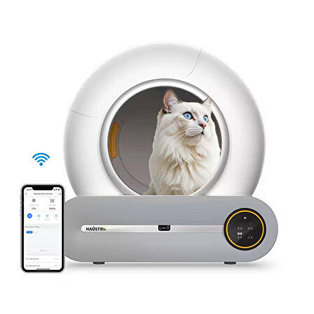 Haustier BF01 Akıllı Otomatik Kedi Tuvaleti, Tuya App-Wifi Uzaktan Kontrol, 65LT Hazne, 9lt Çöp Haznesi-Uv Kötü Koku Temizleme, Ağırlık Sensörlü