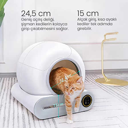 Haustier BF01 Akıllı Otomatik Kedi Tuvaleti, Tuya App-Wifi Uzaktan Kontrol, 65LT Hazne, 9lt Çöp Haznesi-Uv Kötü Koku Temizleme, Ağırlık Sensörlü