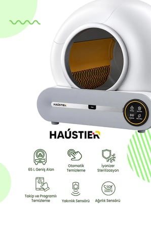 Haustier MSP-01 Akıllı Otomatik Kedi Tuvaleti, Tuya App-Wifi Uzaktan Kontrol, 65LT Hazne, 9lt Çöp Haznesi- İyonizer Koku Giderici, Ağırlık Sensörlü