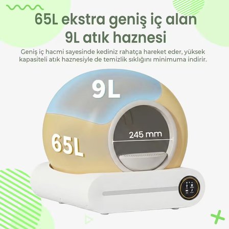 Haustier MSP-01 Akıllı Otomatik Kedi Tuvaleti, Tuya App-Wifi Uzaktan Kontrol, 65LT Hazne, 9lt Çöp Haznesi- İyonizer Koku Giderici, Ağırlık Sensörlü
