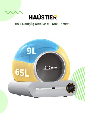 Haustier MSP-01 Akıllı Otomatik Kedi Tuvaleti, Tuya App-Wifi Uzaktan Kontrol, 65LT Hazne, 9lt Çöp Haznesi- İyonizer Koku Giderici, Ağırlık Sensörlü