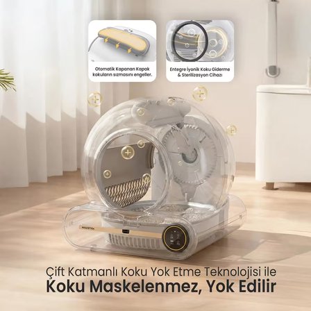 Haustier MSP-01 Akıllı Otomatik Kedi Tuvaleti, Tuya App-Wifi Uzaktan Kontrol, 65LT Hazne, 9lt Çöp Haznesi- İyonizer Koku Giderici, Ağırlık Sensörlü