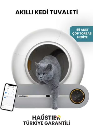Haustier MSP-01 Akıllı Otomatik Kedi Tuvaleti, Tuya App-Wifi Uzaktan Kontrol, 65LT Hazne, 9lt Çöp Haznesi- İyonizer Koku Giderici, Ağırlık Sensörlü