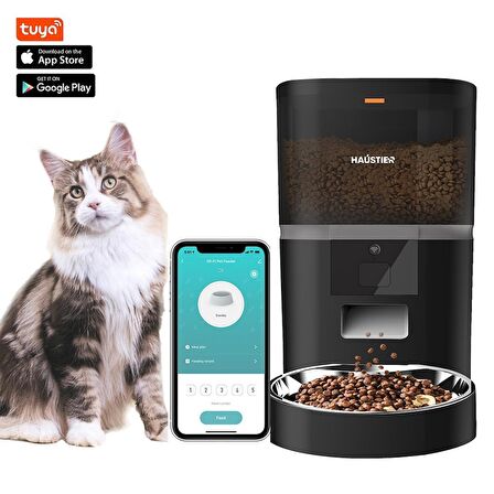 Haustier QQ003 Akıllı Kedi/köpek Otomatik Mama Kabı, App-Wifi ile Uzaktan Kontrol, Öğün Planlama,porsiyon Belirleme,6lt Hazne, Metal Kase, Siyah