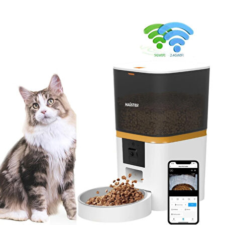 Haustier QQ009 Gece Görüş 1080P FHD kamera, Akıllı Kedi Mama Kabı, App ile Kontrol, 6Lt , Metal Kase