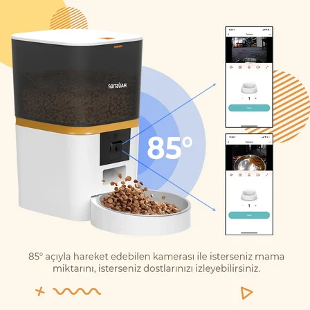 Haustier QQ009 Gece Görüş 1080P FHD kamera, Akıllı Kedi Mama Kabı, App ile Kontrol, 6Lt , Metal Kase