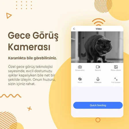 Haustier QQ009 Gece Görüş 1080P FHD kamera, Akıllı Kedi Mama Kabı, App ile Kontrol, 6Lt , Metal Kase