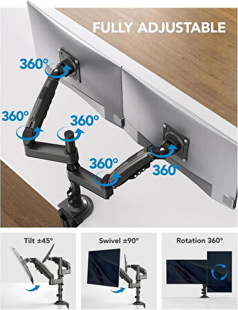 Huanuo HNDS8 Çift Kol 13"-32" Amortisörlü 2-9 kg Profosyonel & Oyuncu Monitör Standı